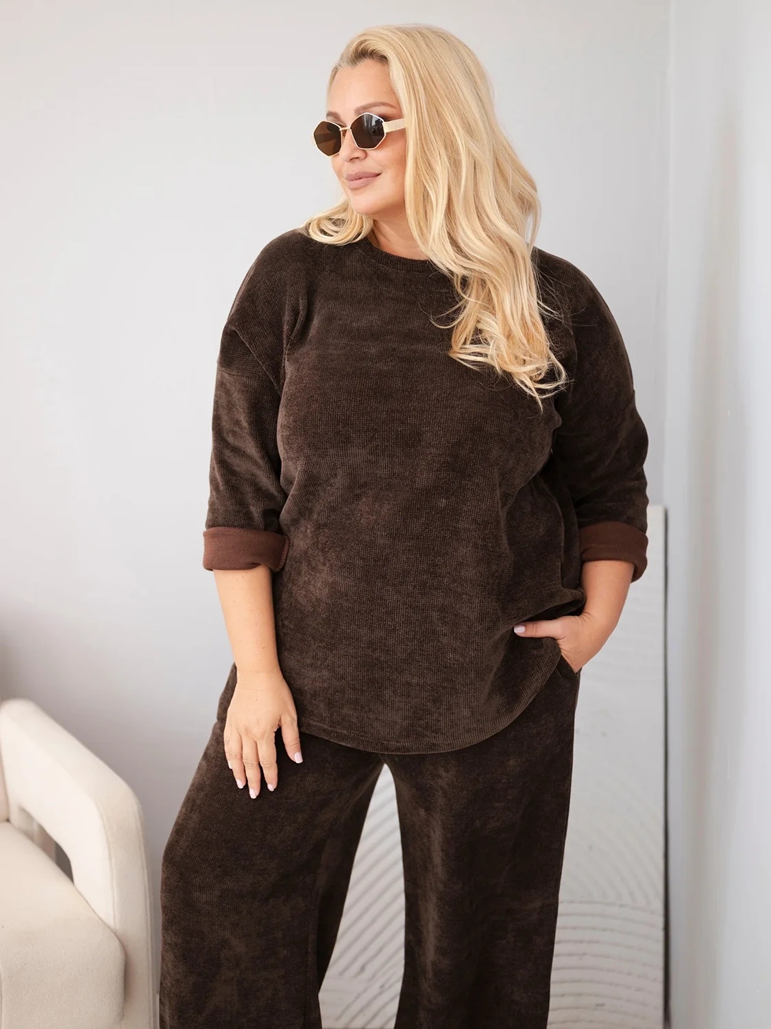 Dámská plus size sada ze šněrování, hnědá