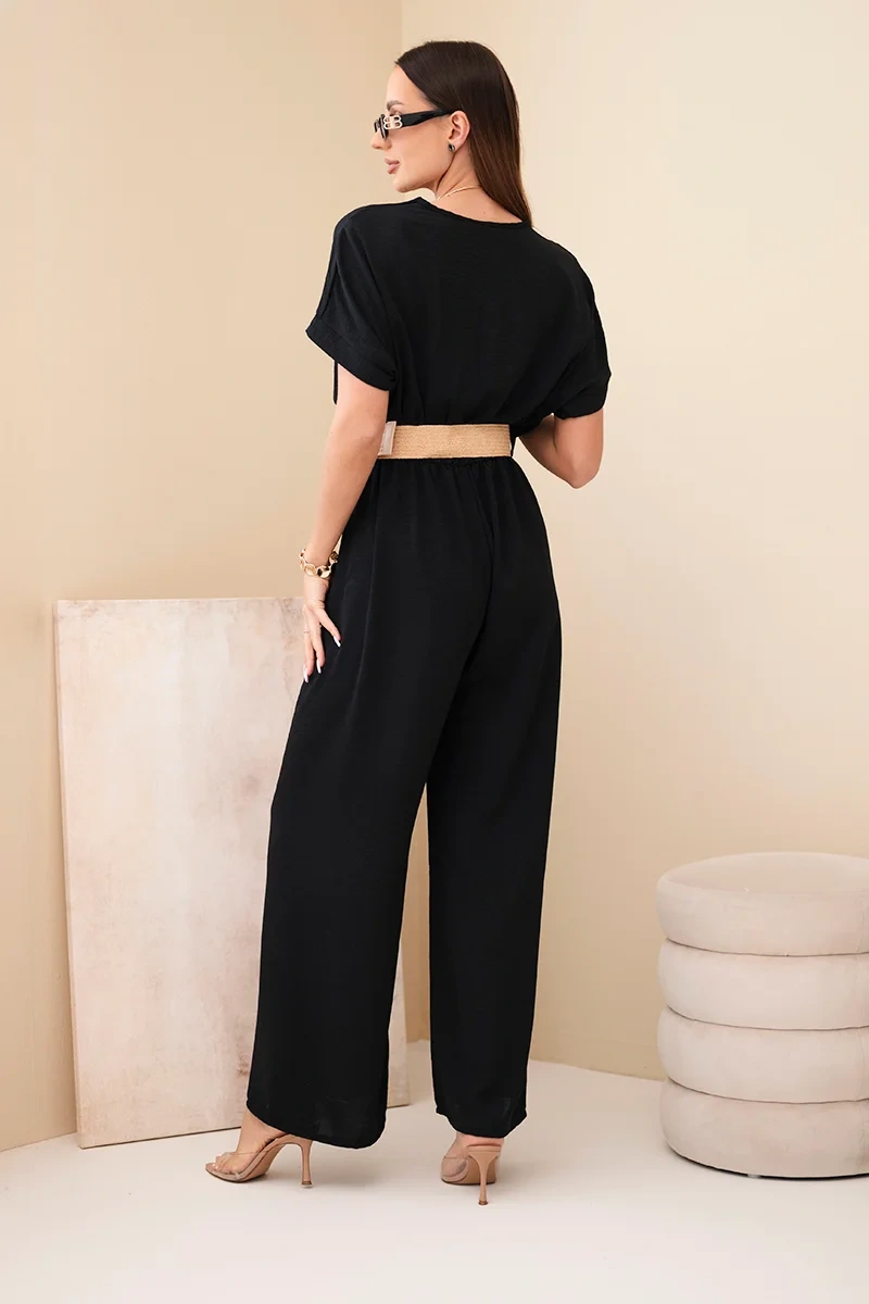 Jumpsuit with decorative belt at the waist black