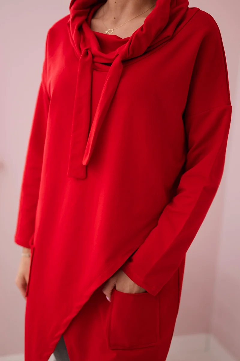Tunic with a clutch on the front Oversize red