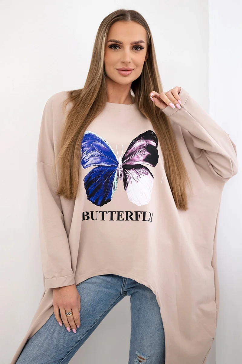 Oversize print blouse beige