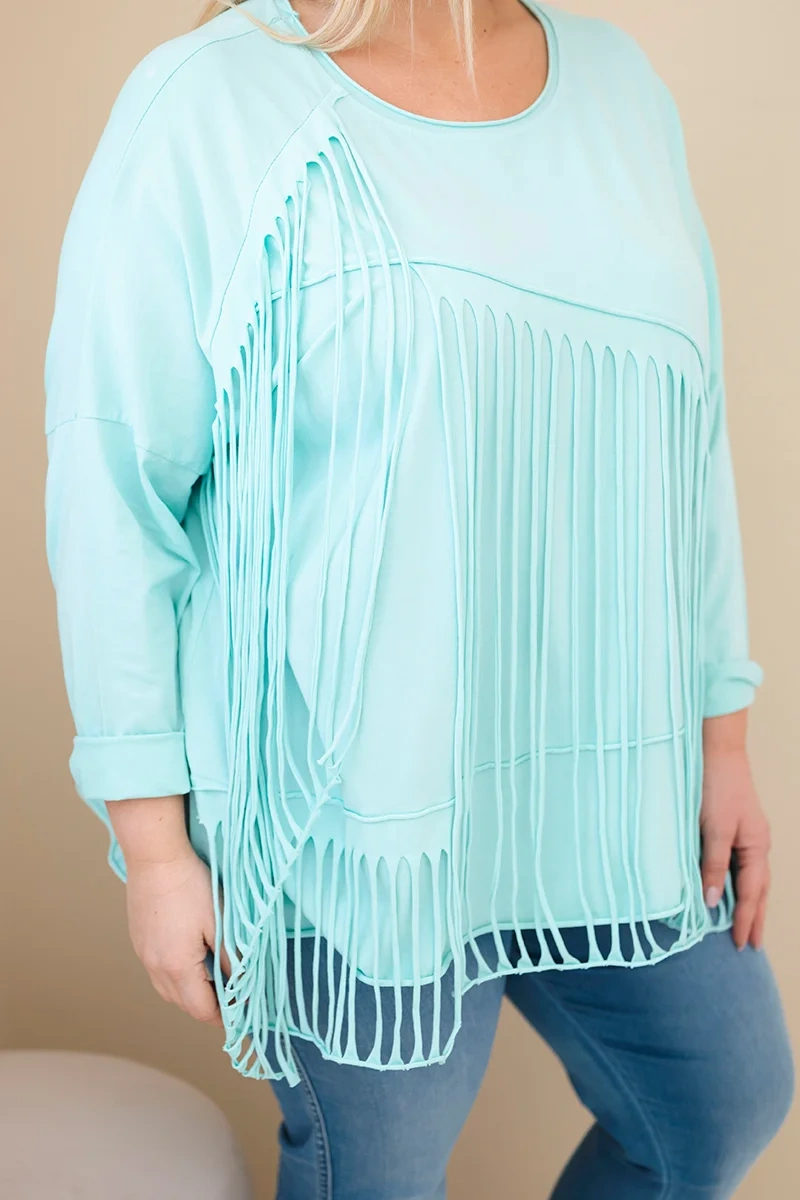 Plus size dámska blúzka s strapcami, mätová