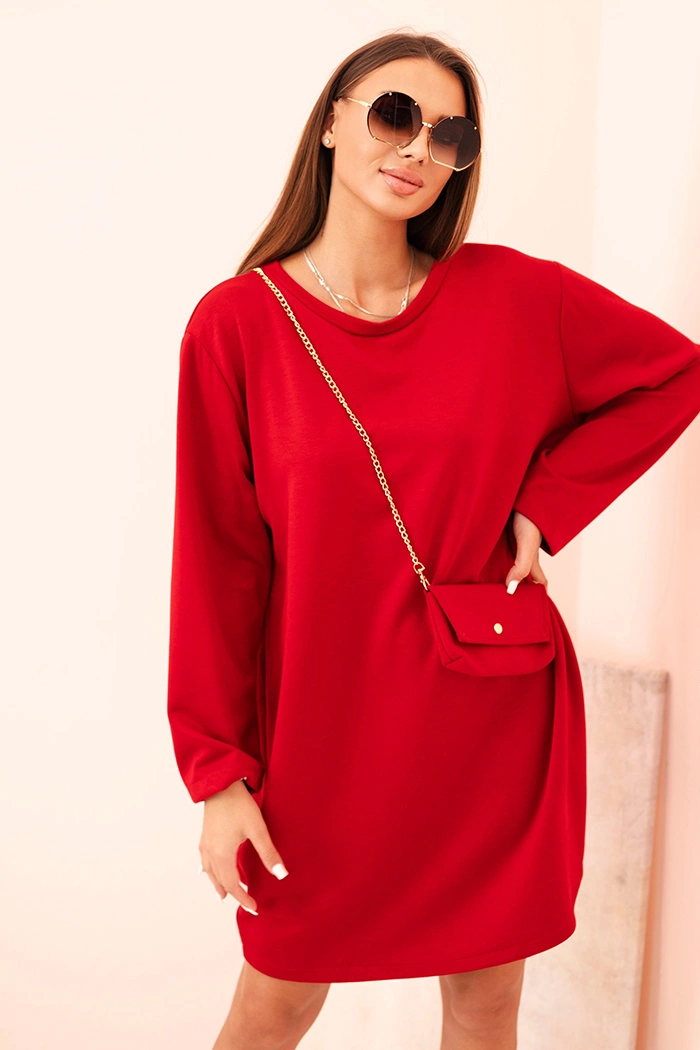 Kesi Włoski Plus Size women&#039;s viscose dress with a chain bag red