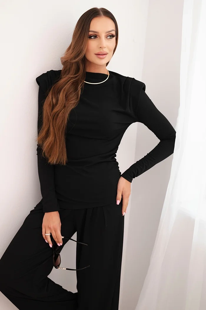 Kesi Włoski Women&#039;s cotton set with a blouse and wide-leg pants black