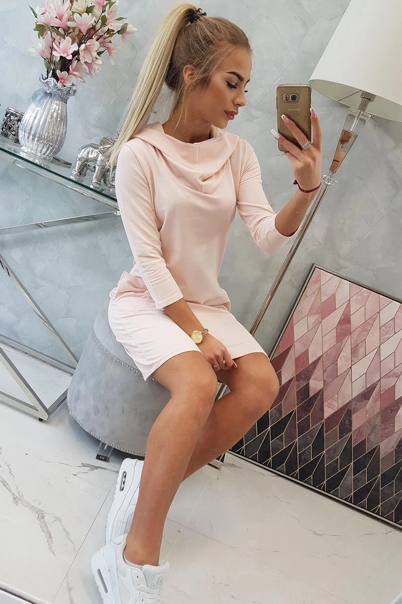 Dress with hood and pockets powder pink