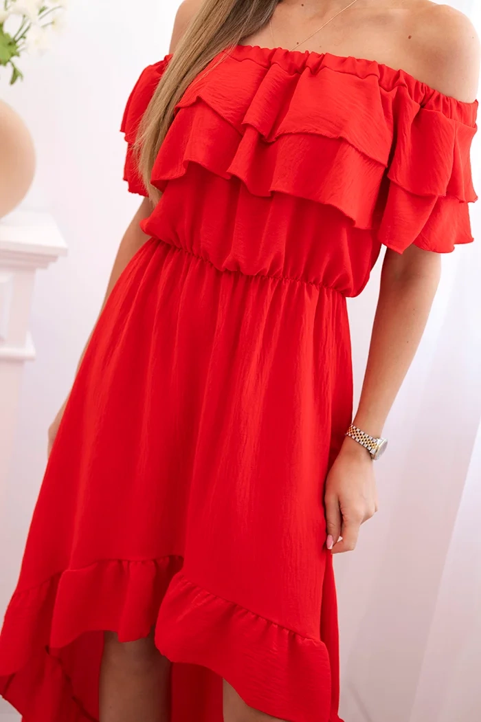Kesi Włoski Women&#039;s off-the-shoulder dress with a longer back red