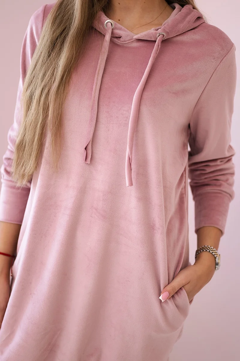 Velour dress with hood navy pink