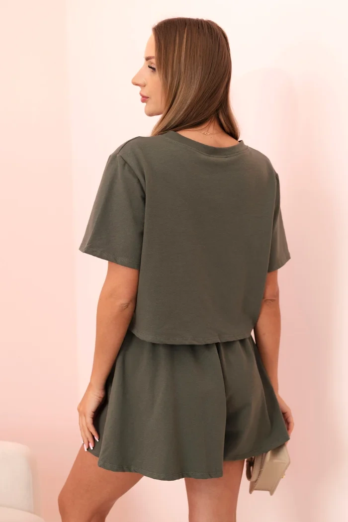 Kesi Włoski Women&#039;s cotton set with wide shorts khaki