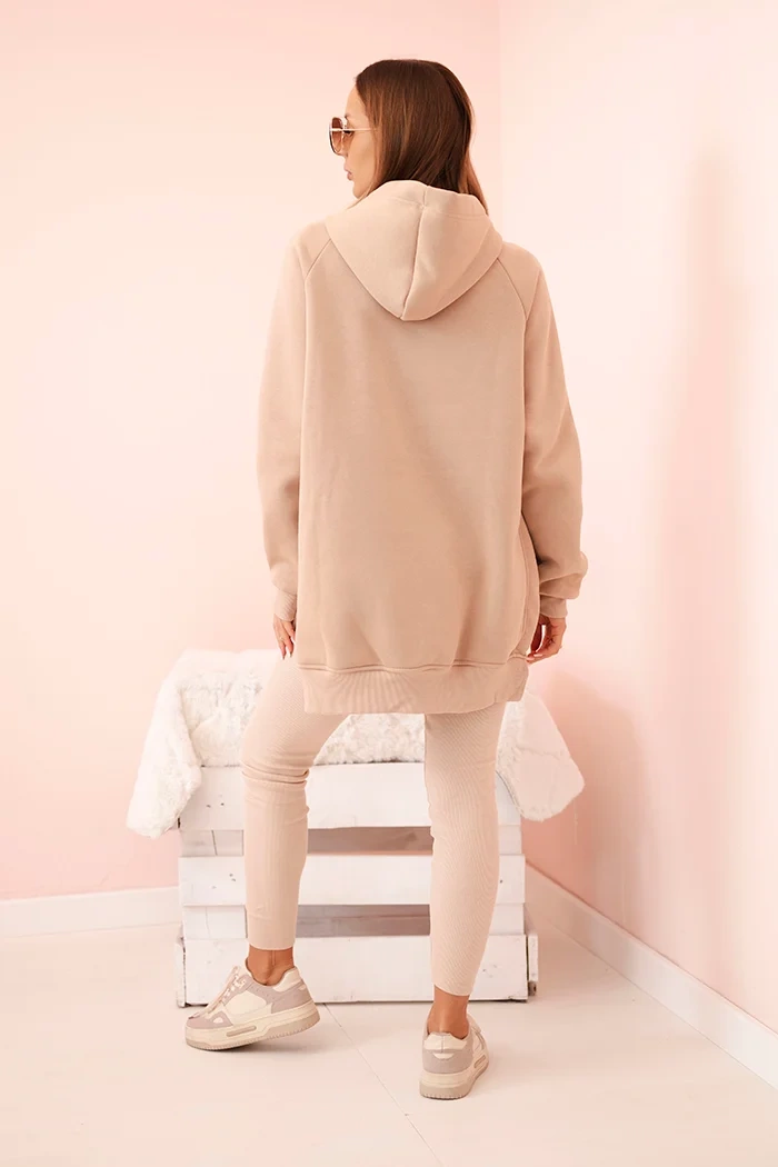 Polski Women&#039;s cotton set with a hoodie and high-waisted leggings beige