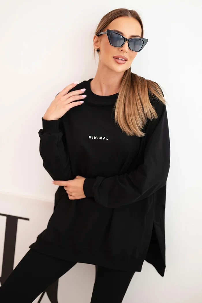 Polski Women's cotton set sweatshirt and leggings with the inscription Minimal black