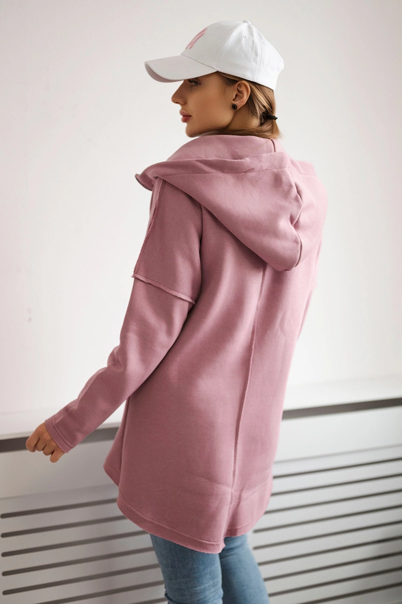 Insulated sweatshirt with a longer back and pockets in dark pink