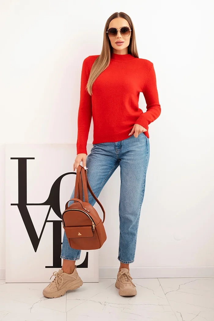 Kesi Włoski Women's sweater with a mock turtleneck made of soft knit red