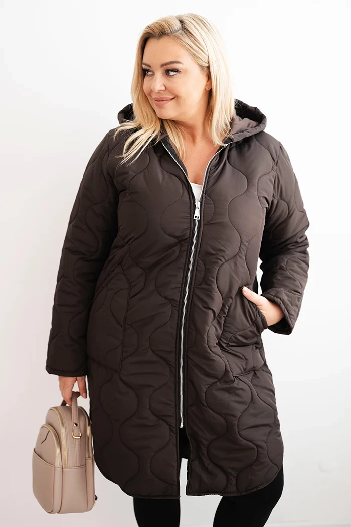 Kesi Włoski Women's winter quilted Plus Size jacket with a hood red