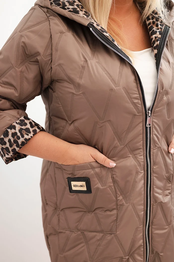 Kesi Włoski Plus Size women's quilted jacket with a leopard print lining and a hood fango