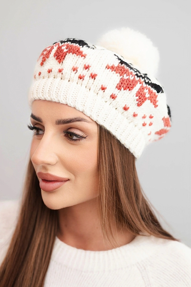 Dámska zimná čiapka so snehovou vločkou a brmbolcom