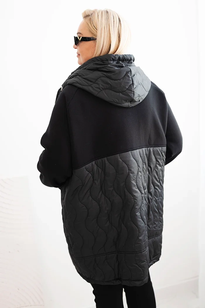 Kesi Women's quilted Plus Size hoodie with large pockets black