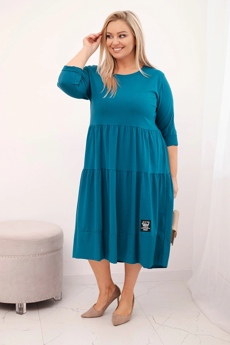 Kesi Włoski Dámska bavlnená sukňa Plus Size s volánmi a podhnutým rukávom morská