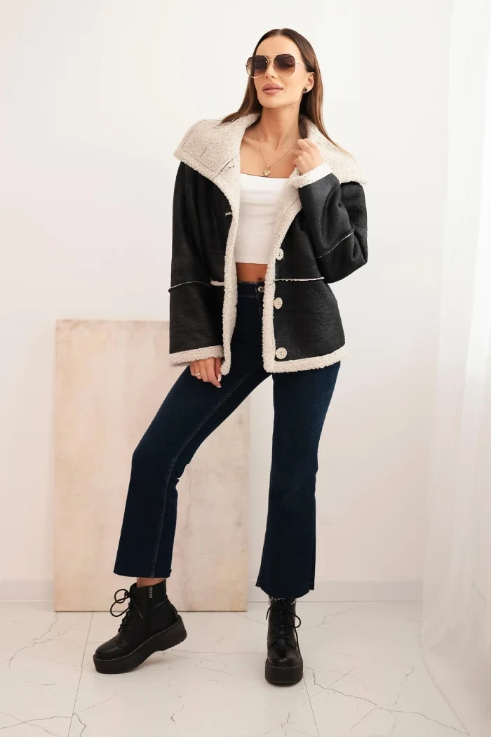 Kesi Włoski Women's Plus Size jacket with a hood and pockets lined with fleece camel