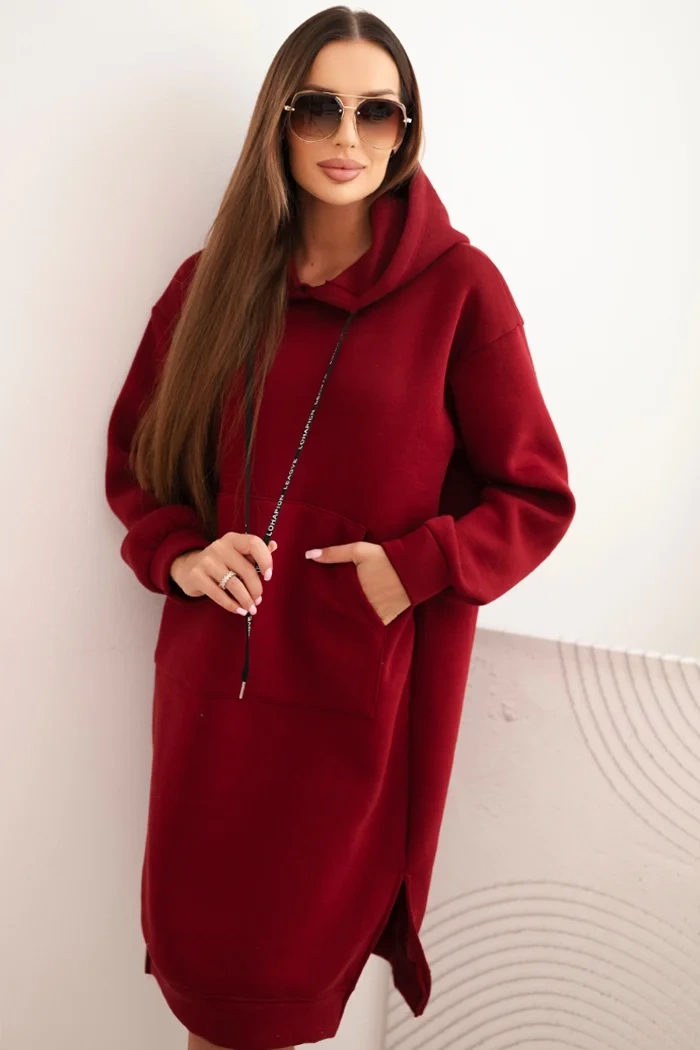 Kesi Włoski Women's cotton hoodie dress insulated burgundy