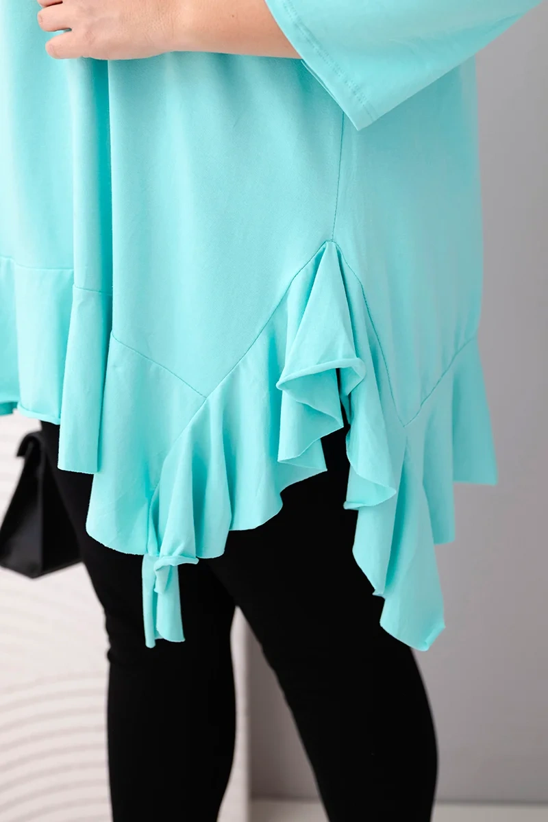 Kesi Włoski Dámska blúzka Plus Size s bavlnou, volánom a podhnutým rukávom mätová