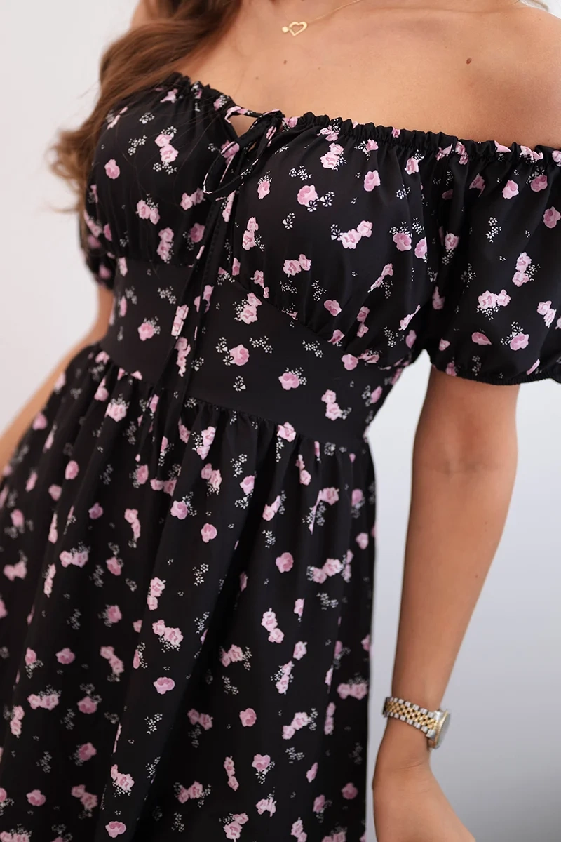 Kesi Włoski Women&#039;s maxi dress with flowers and puffs black