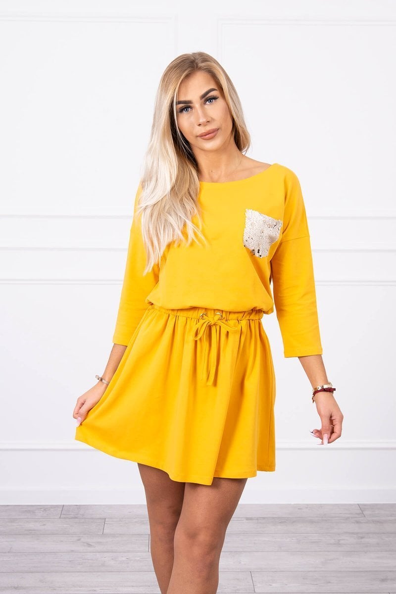 Sequin Pocket Mustard Dress