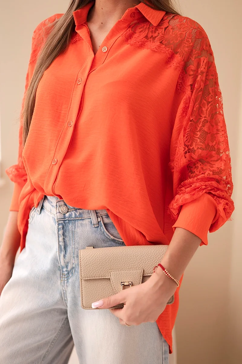 Dámská viskózová halenka s krajkovými rukávy