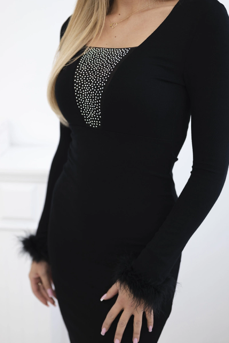 Knitted dress with fur on cuffs black