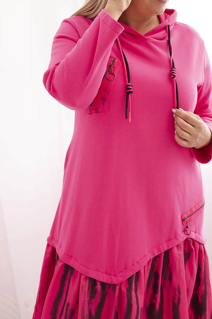 Kesi Włoski Plus Size women&#039;s cotton dress with a hood and ruffle pink