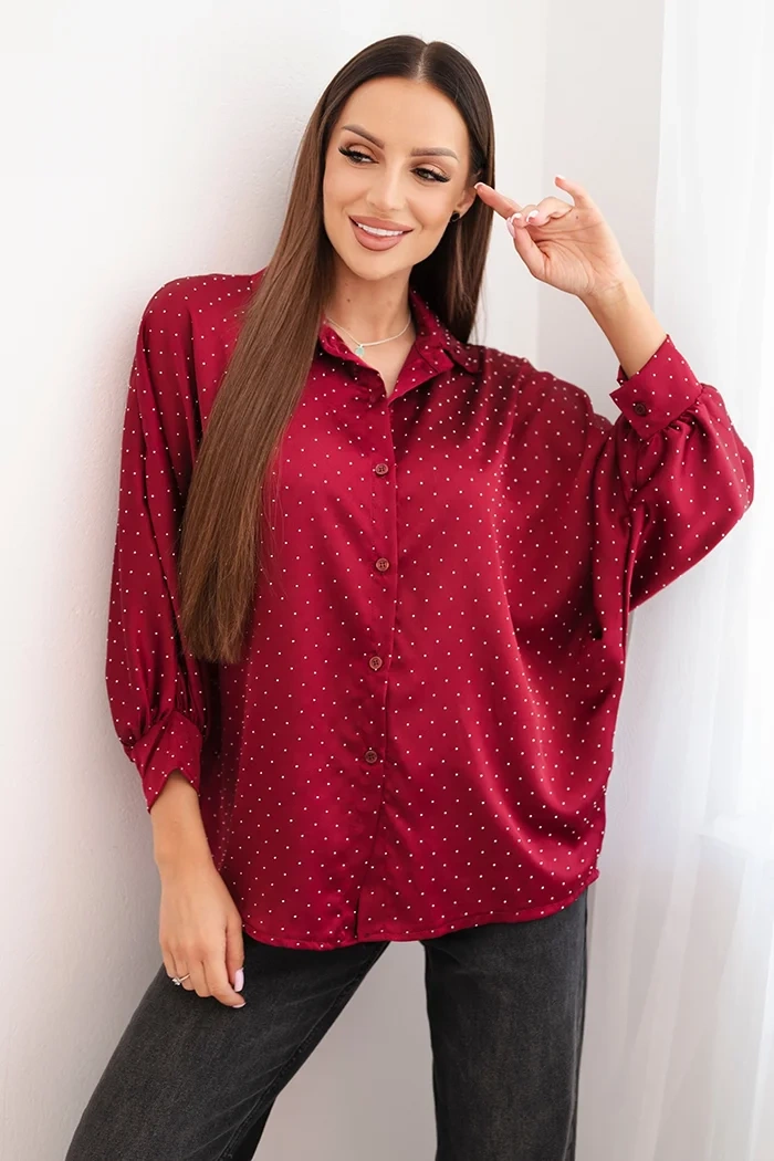 Kesi Włoski Elegant women's blouse made of viscose with buttons and a collar burgundy