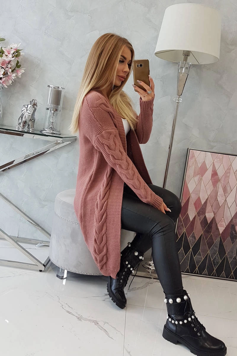 Cardigan sweater braid dark pink