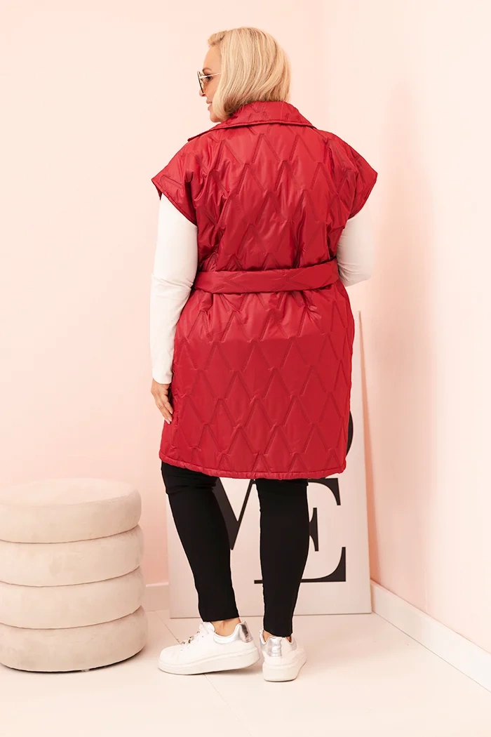 Kesi Włoski Women's Plus Size quilted vest with belt and collar brown