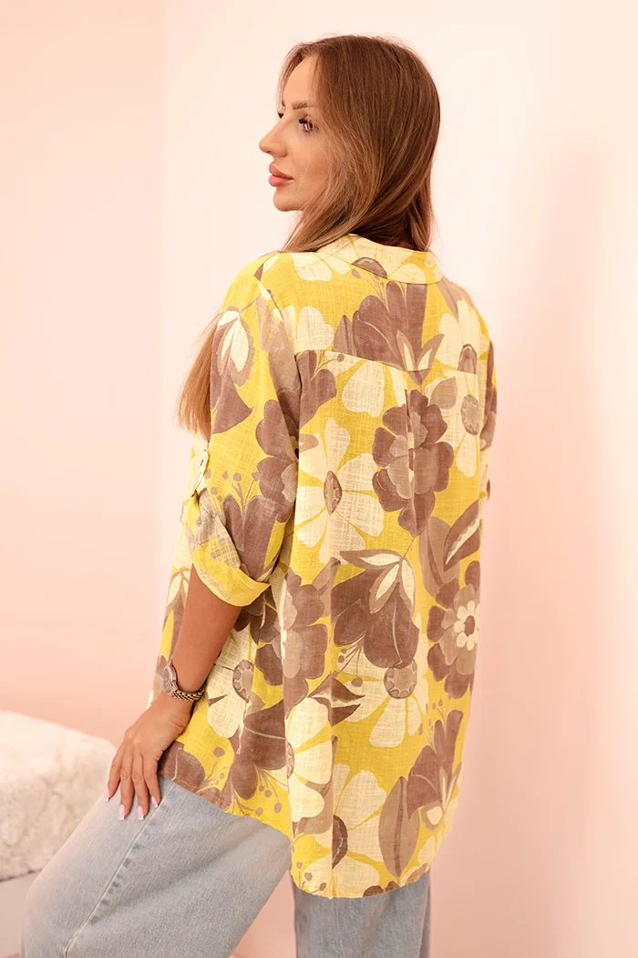 Kesi Włoski Women&#039;s cotton shirt with 3/4 roll-up sleeve with button and pocket kiwi