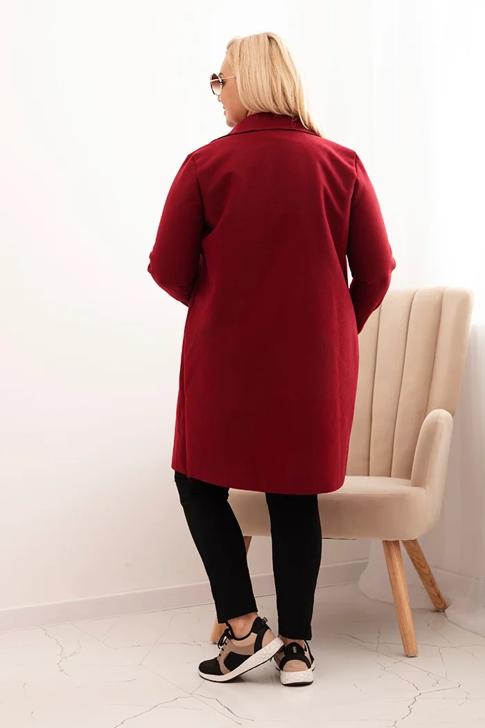 Kesi Włoski Elegant Plus Size women's coat with a collar and large pockets burgundy