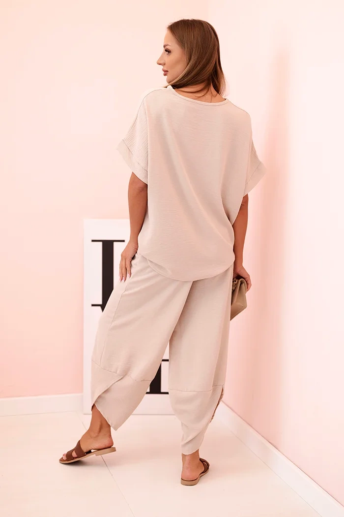 Kesi Włoski Viscose blouse + pants set dark beige