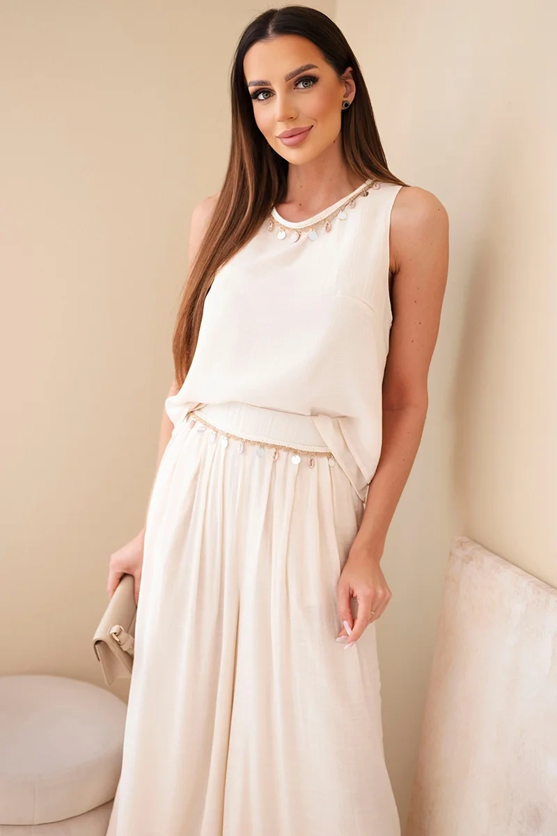 Дамски комплект Kesi от вискоза без ръкави с декоративна тапицерия