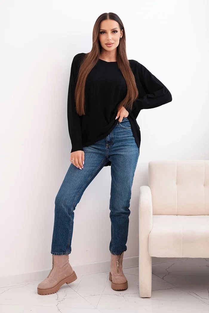 Kesi Włoski Women's sweater with a longer back and embossed star black