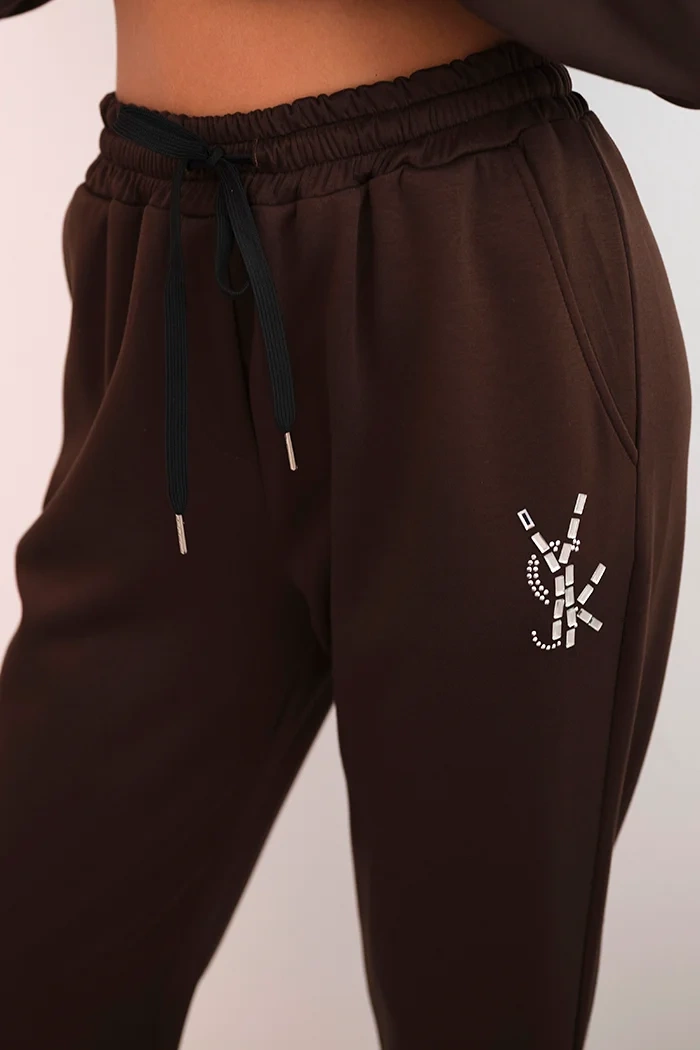 Kesi Włoski Women&#039;s set with viscose, decorated and elastic trousers brown