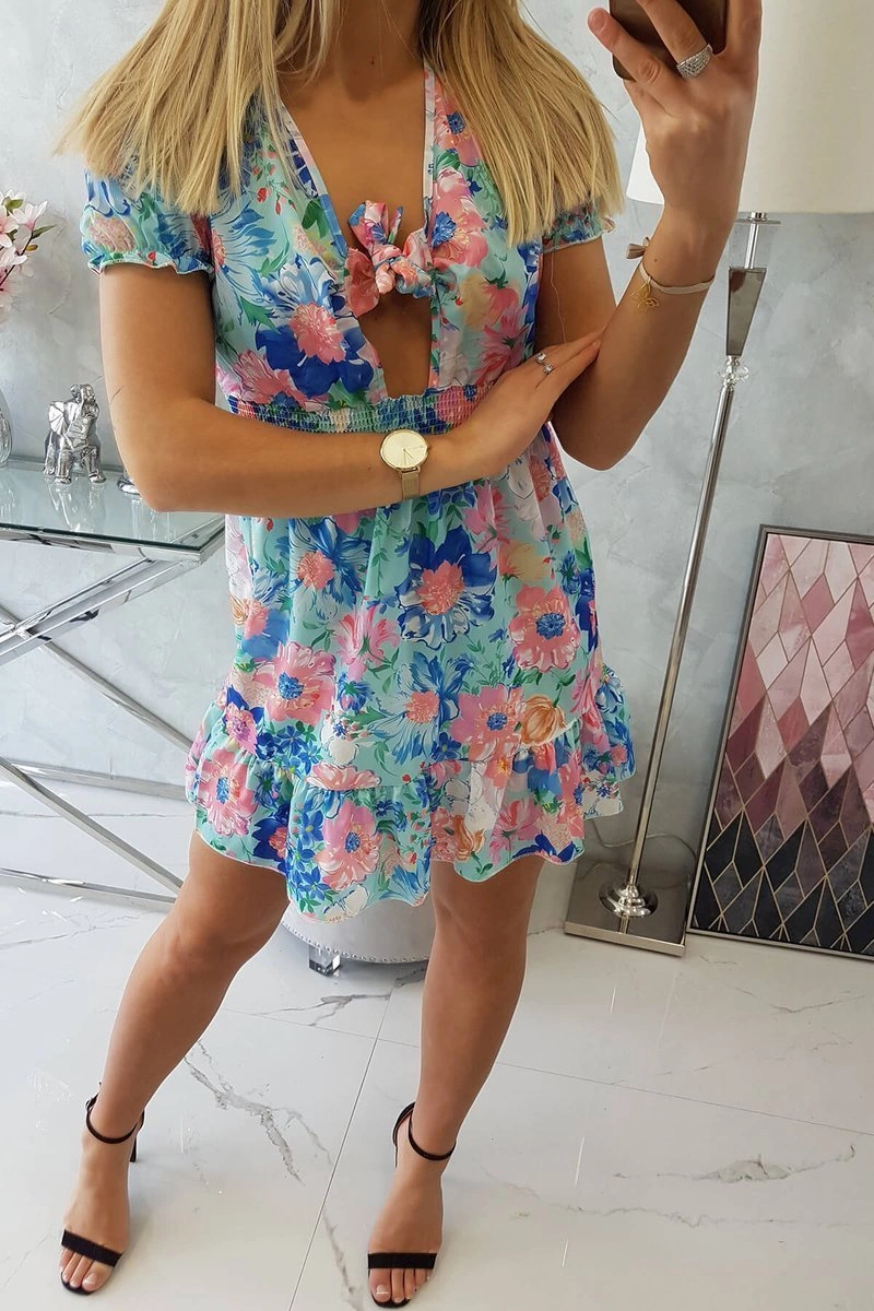 Floral dress with V-neck, mint