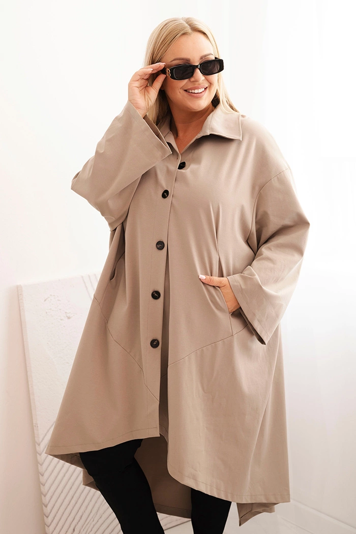 Kesi Włoski Dámska plus size narzutka Punto s bavlnou a gombíkmi fango