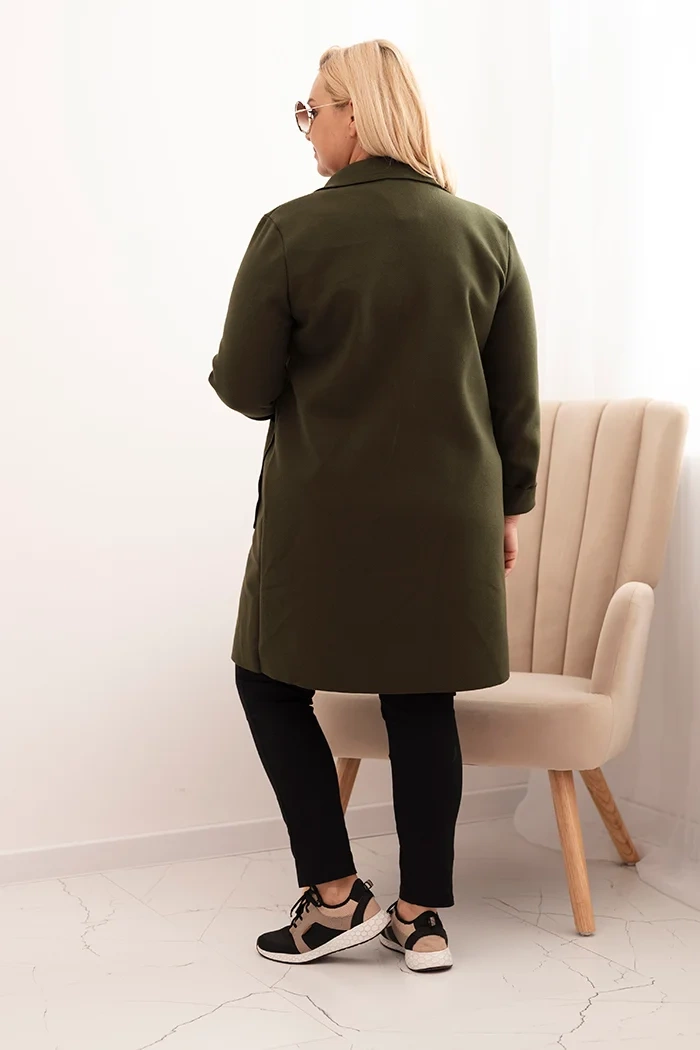 Kesi Włoski Elegant Plus Size women's coat with a collar and large pockets khaki