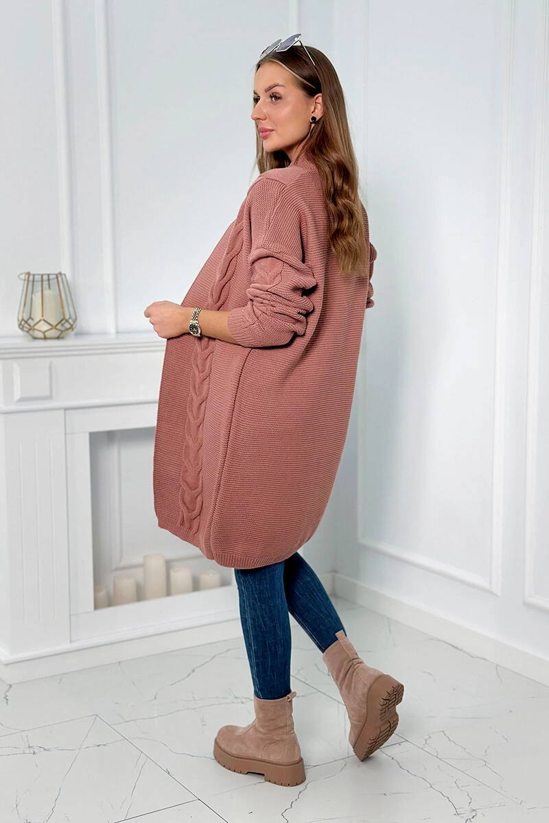 Cardigan sweater braid dark pink