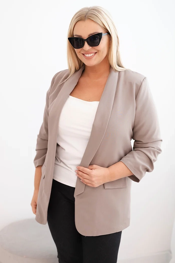 Kesi Włoski Women&#039;s Plus Size Unbuttoned Blazer with Lining XL/2XL fango