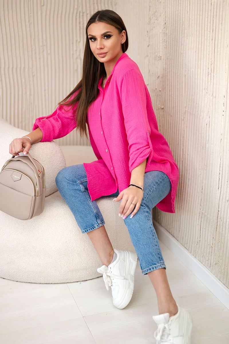Kesi Włoski Cotton muslin shirt oversize pink