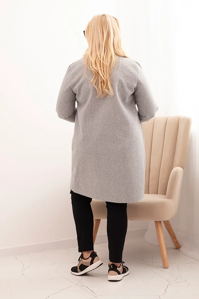 Kesi Włoski Elegant Plus Size women's coat with a collar and large pockets gray
