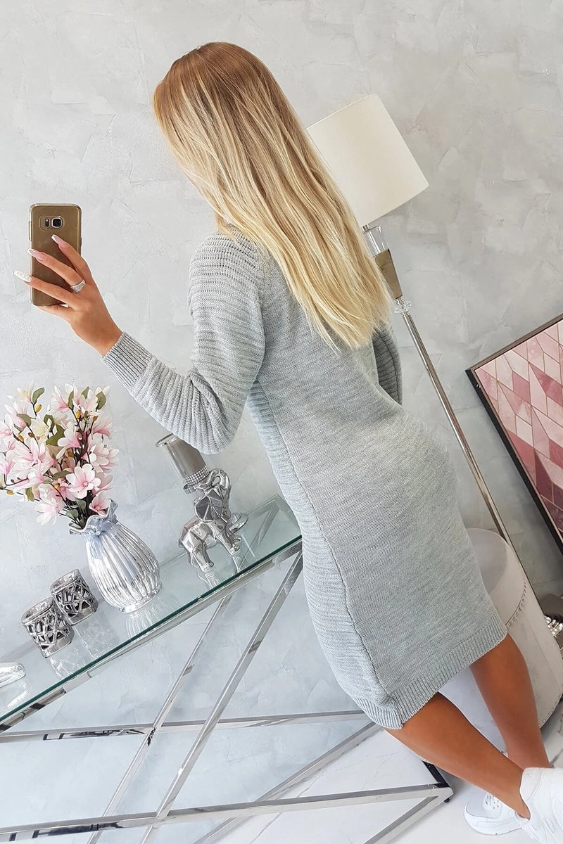 Striped sweater dress in gray color
