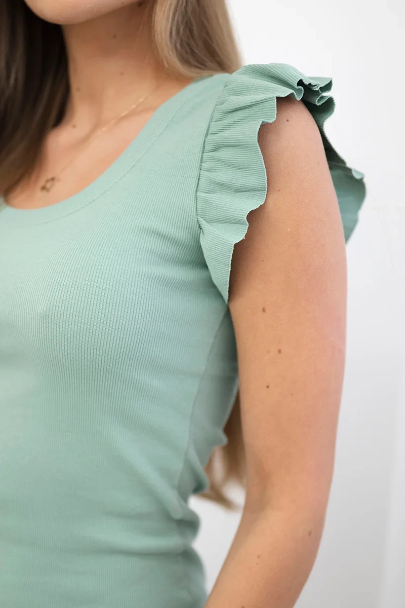 Dress with frills on the sleeve dark mint