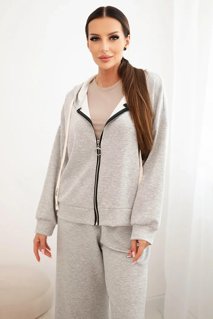 Kesi Włoski Women's set with wide-leg pants and zip-up hoodie gray
