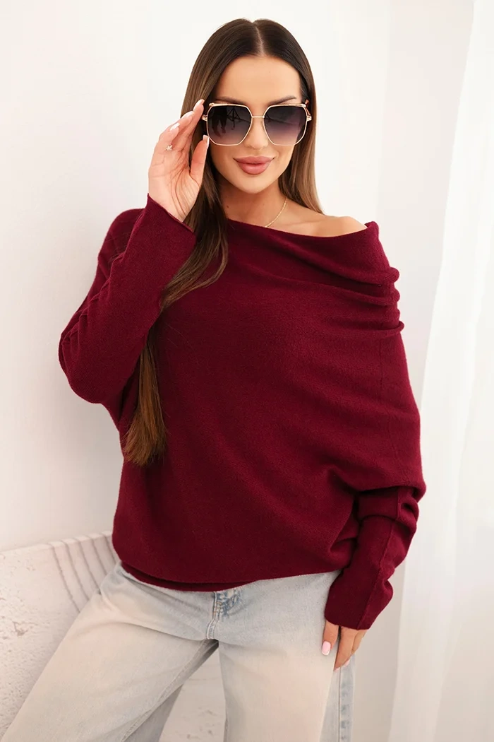 Kesi Włoski Women's asymmetric batwing viscose sweater plum