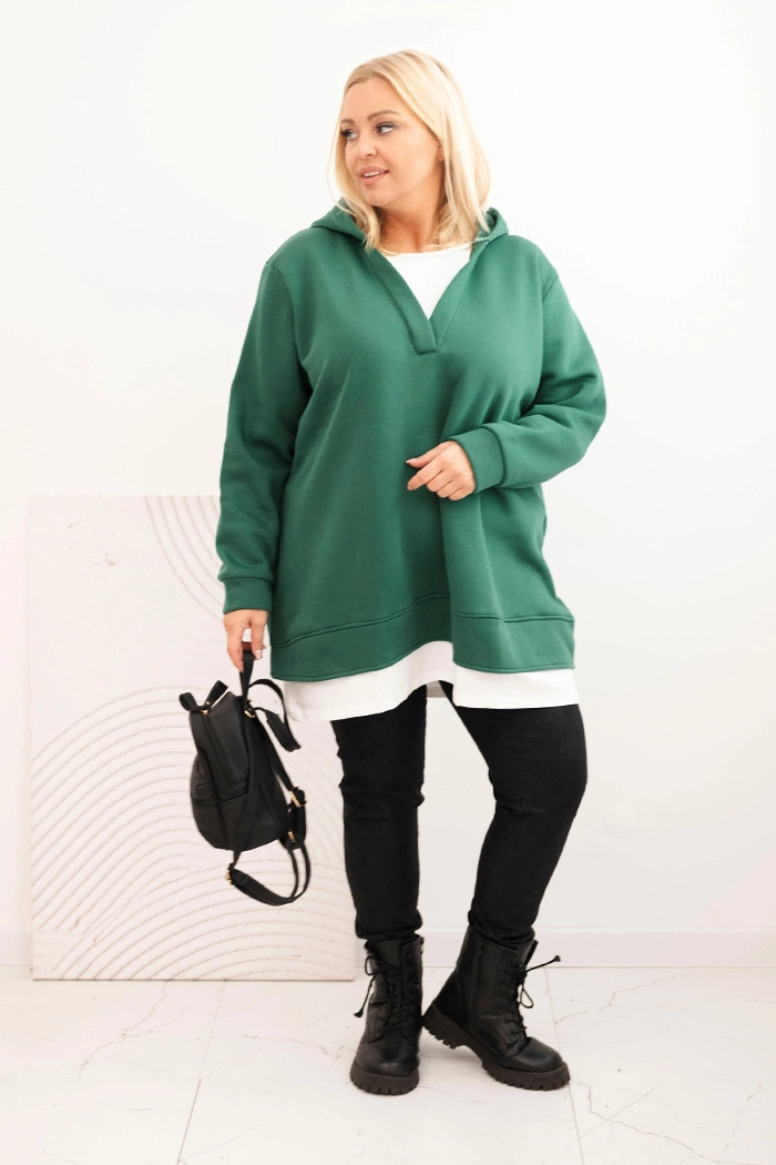 Kesi Women's Plus Size insulated hoodie with a V-neck dark green
