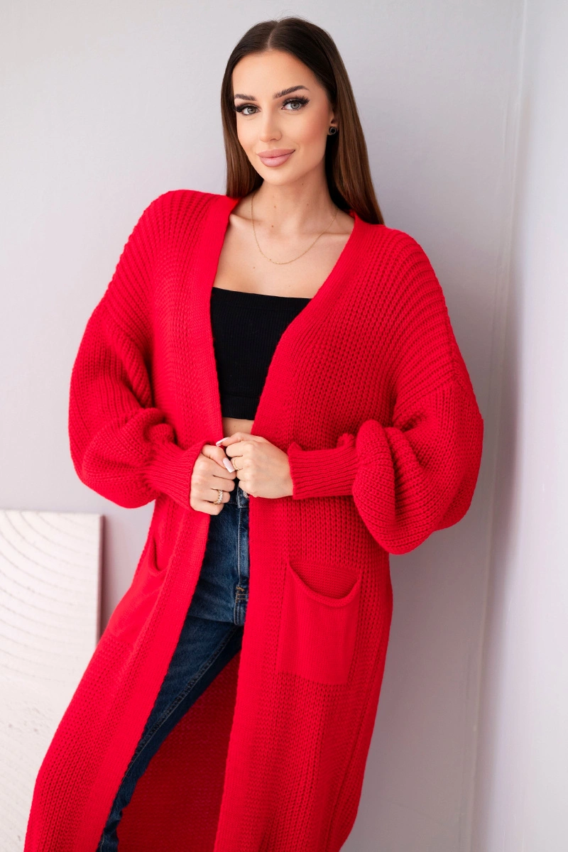 Long cardigan sweater red